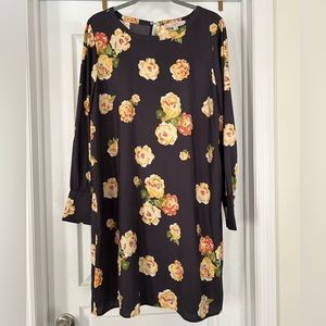 LOFT Gray with Yellow Flowers Long Sleeve Dress Size XL
